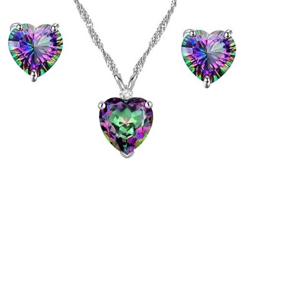Mystic Topaz Heart Necklace and Earring Set